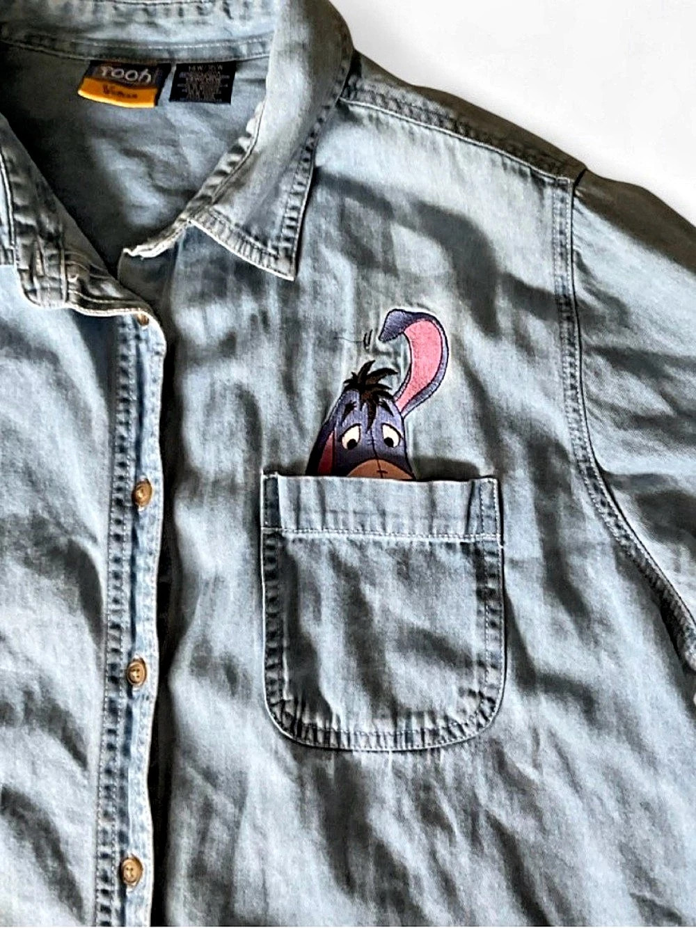 DISNEY Vintage Winnie the Pooh Eeyore Embroidered Denim Shirt 14W/16W
